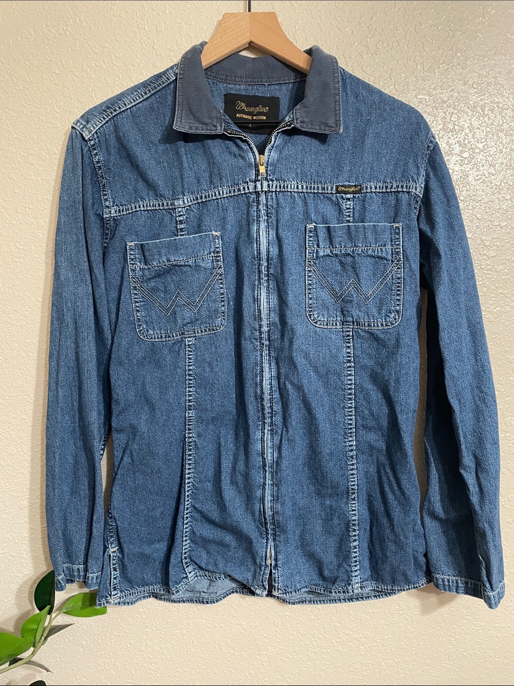 Wrangler Blue Denim Zip-Front Jacket shirt